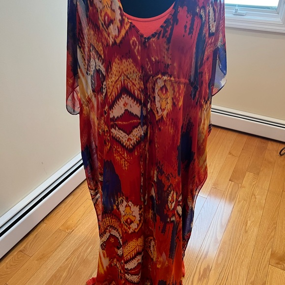 DASH by Kardashian bohemian orange blue yellow 2 piece kaftan dress size medium - Picture 4 of 16